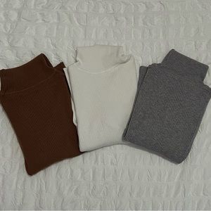 3 Solid Turtle Neck Ribbed Knit Sweater